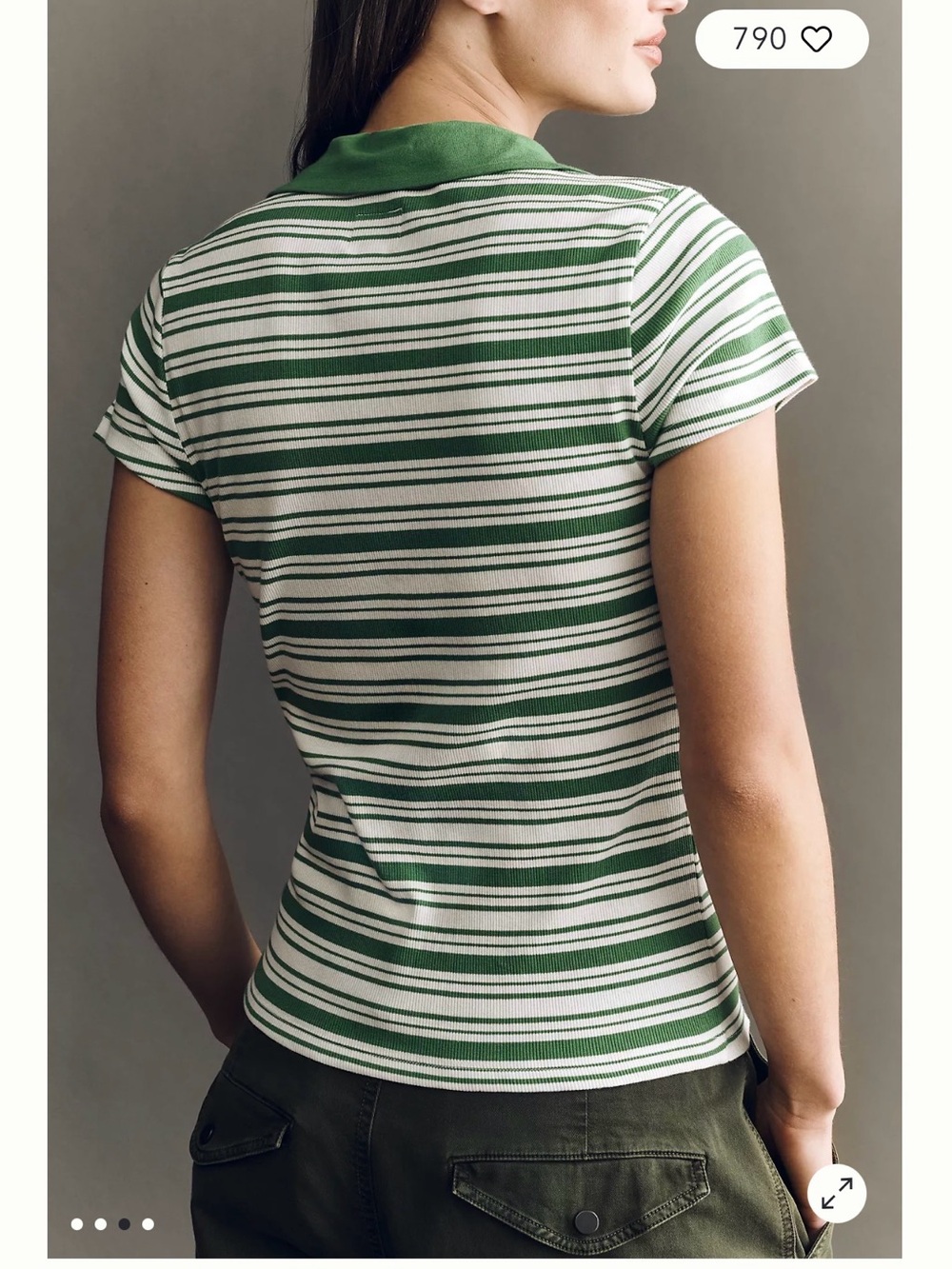 Anthropologie Maeve Green Stripe Polo Top — Women's Casual Knit - Picture 2 of 6